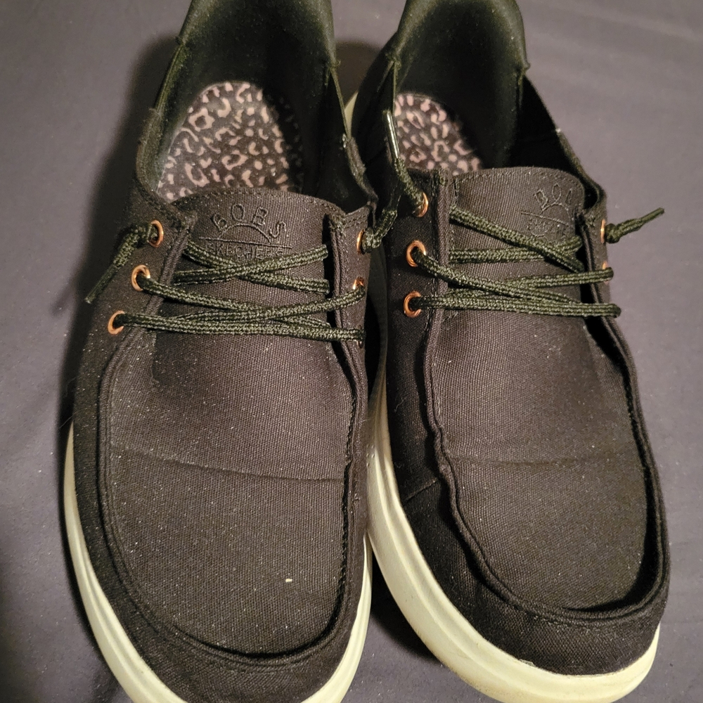 BOBS from Skechers Women's Black Canvas Sneakers with Cream Sole